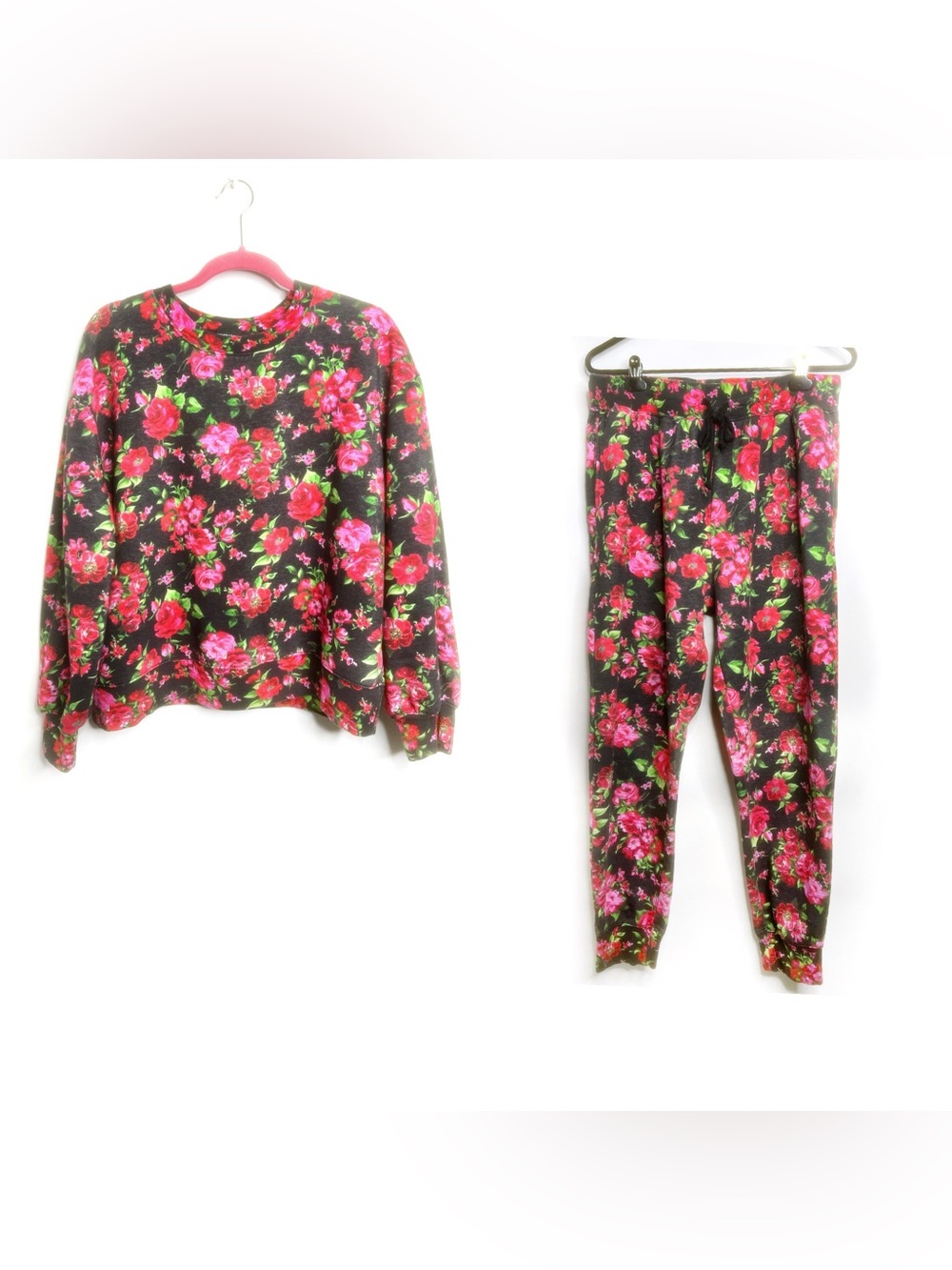 Generation Love Fiona Black Rose Floral Sweatshirt Top and Bottom Set Size XL